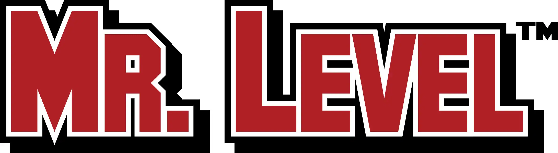 Red and black logo displaying the words “Mr. Level” in bold, uppercase letters with a white outline and trademark symbol in the top right corner.